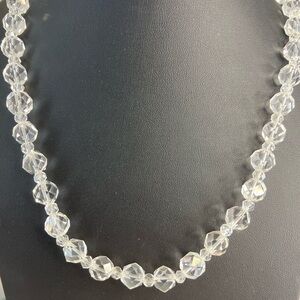 Vintage Faceted Glass Bead Necklace w/Sterling Silver Clasp 30”